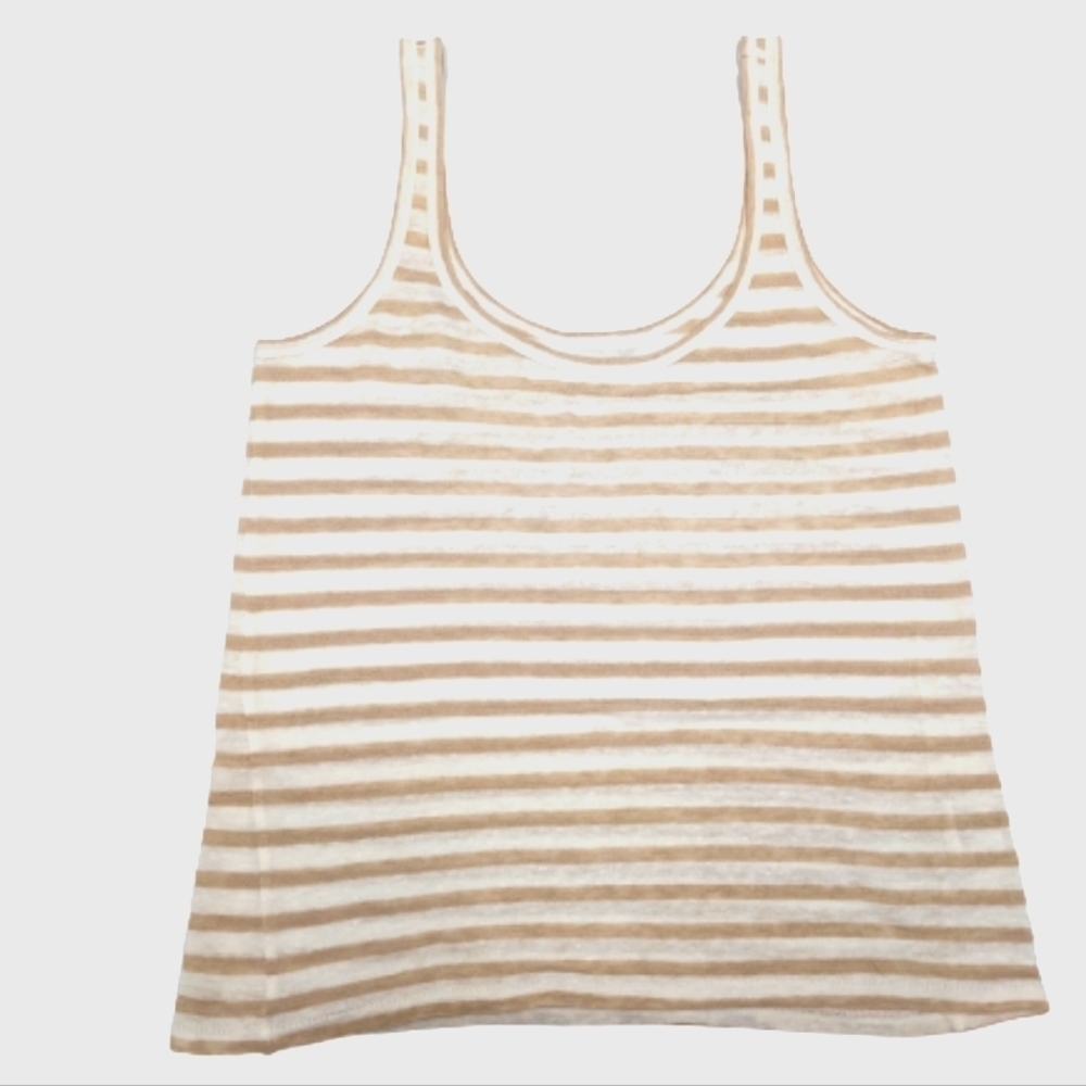 J. Crew women's beige taupe striped linen tank top size XS